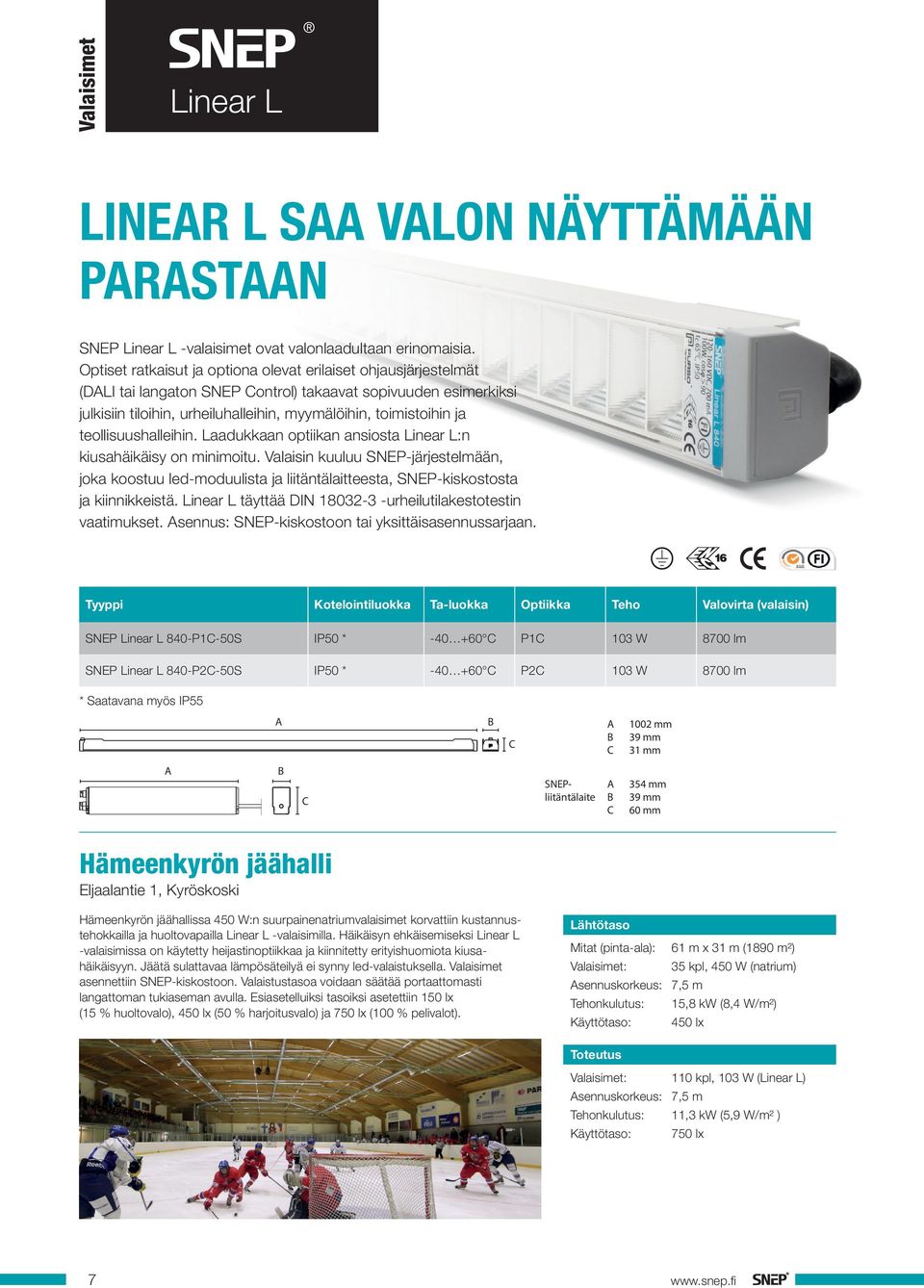 teollisuushalleihin. Laadukkaan optiikan ansiosta Linear L:n kiusahäikäisy on minimoitu.