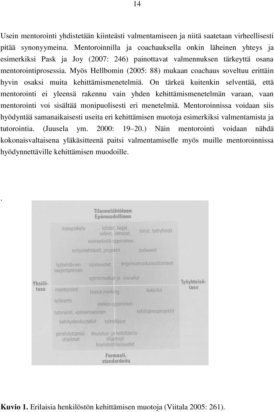 Myös Hellbomin (2005: 88) mukaan coachaus soveltuu erittäin hyvin osaksi muita kehittämismenetelmiä.