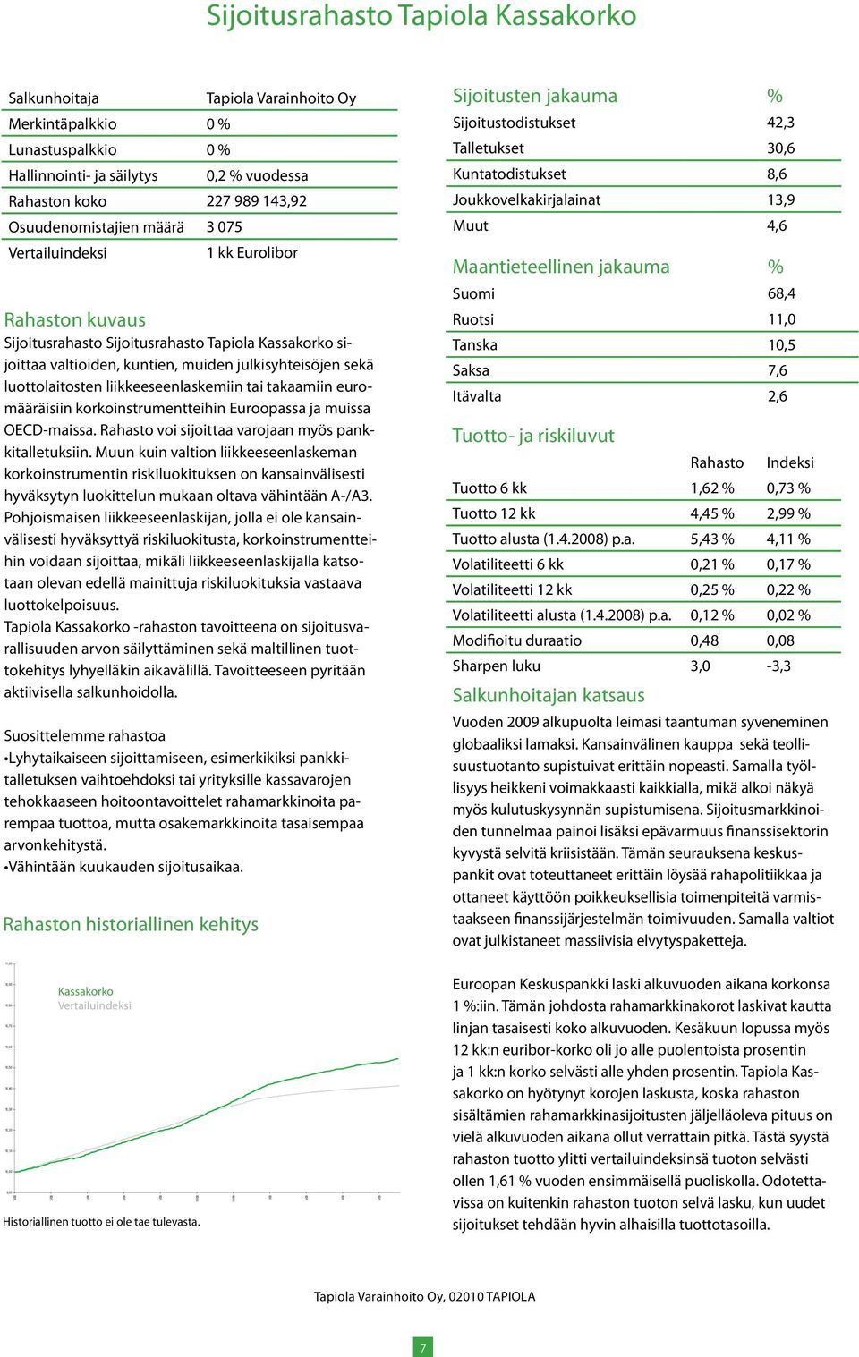 takaamiin euromääräisiin korkoinstrumentteihin Euroopassa ja muissa OECD-maissa. Rahasto voi sijoittaa varojaan myös pankkitalletuksiin.