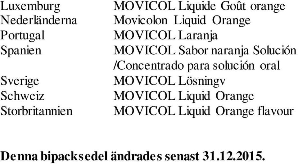 naranja Solución /Concentrado para solución oral MOVICOL Lösningv MOVICOL