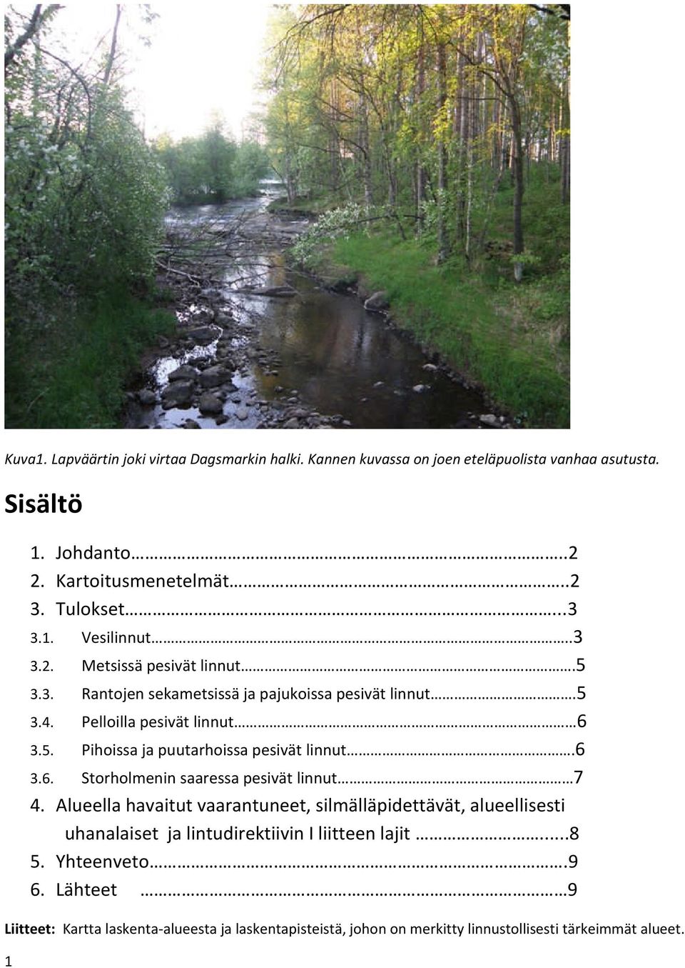 6 3.6. Storholmenin saaressa pesivät linnut 7 4. Alueella havaitut vaarantuneet, silmälläpidettävät, alueellisesti uhanalaiset ja lintudirektiivin I liitteen lajit.
