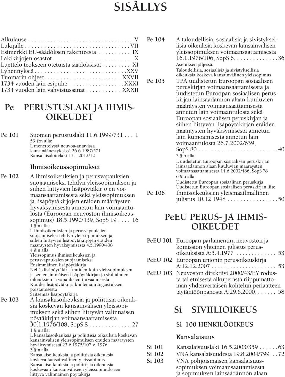 ................ XXXI 1734 vuoden lain vahvistussanat........... XXXII Pe PERUSTUSLAKI JA IHMIS- OIKEUDET Pe 101 Suomen perustuslaki 11.6.1999/731.