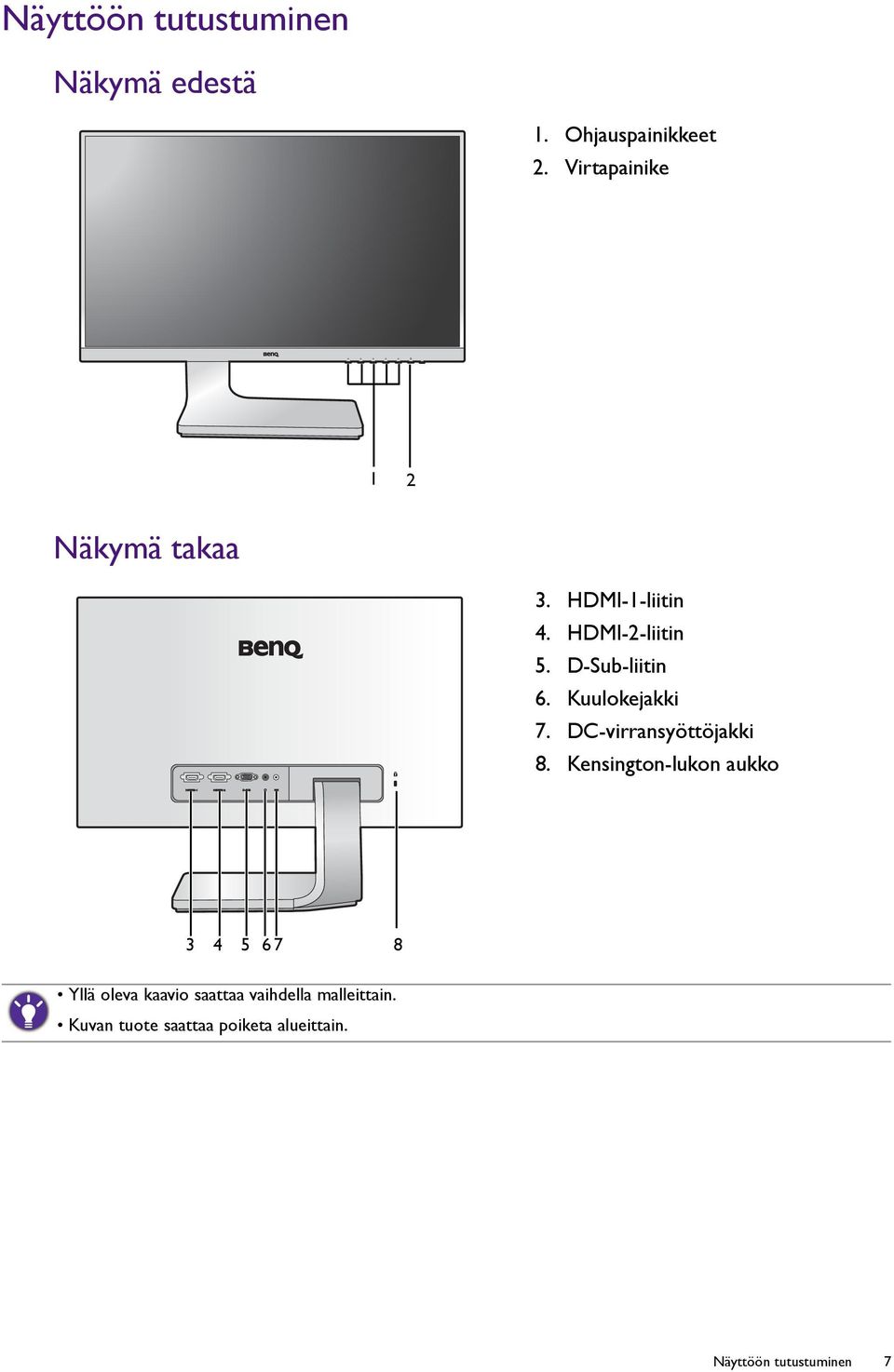 Kuulokejakki 7. DC-virransyöttöjakki 8.