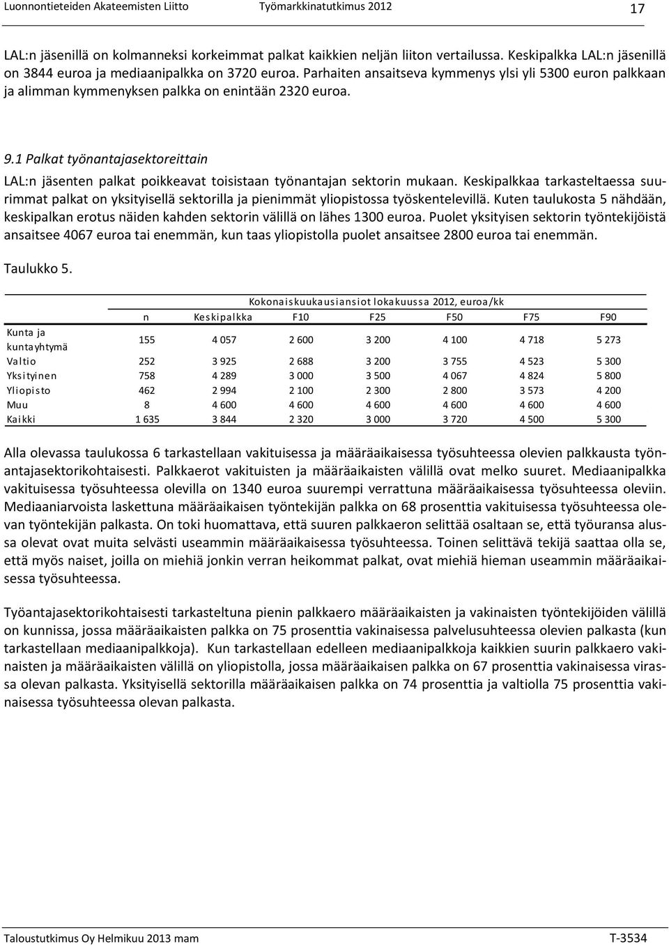 1 Palkat työnantajasektoreittain LAL:n jäsenten palkat poikkeavat toisistaan työnantajan sektorin mukaan.