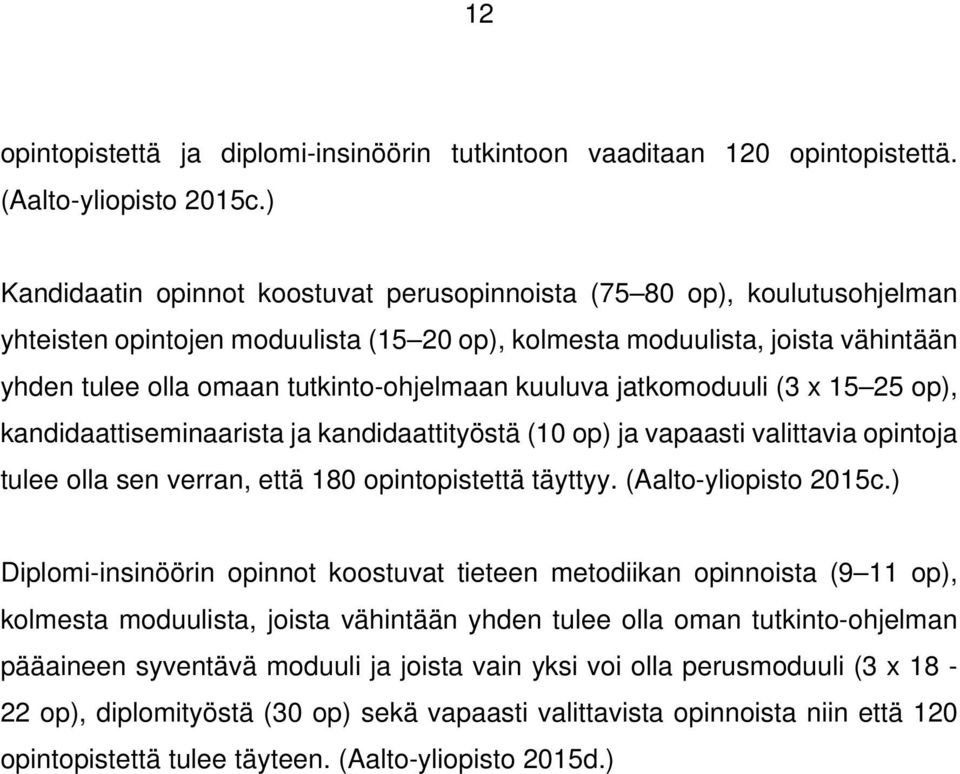 kuuluva jatkomoduuli (3 x 15 25 op), kandidaattiseminaarista ja kandidaattityöstä (10 op) ja vapaasti valittavia opintoja tulee olla sen verran, että 180 opintopistettä täyttyy.