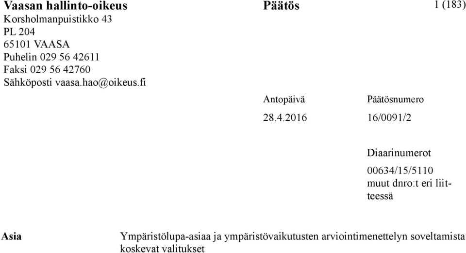 fi Päätös 1 (183) Antopäivä Päätösnumero 28.4.