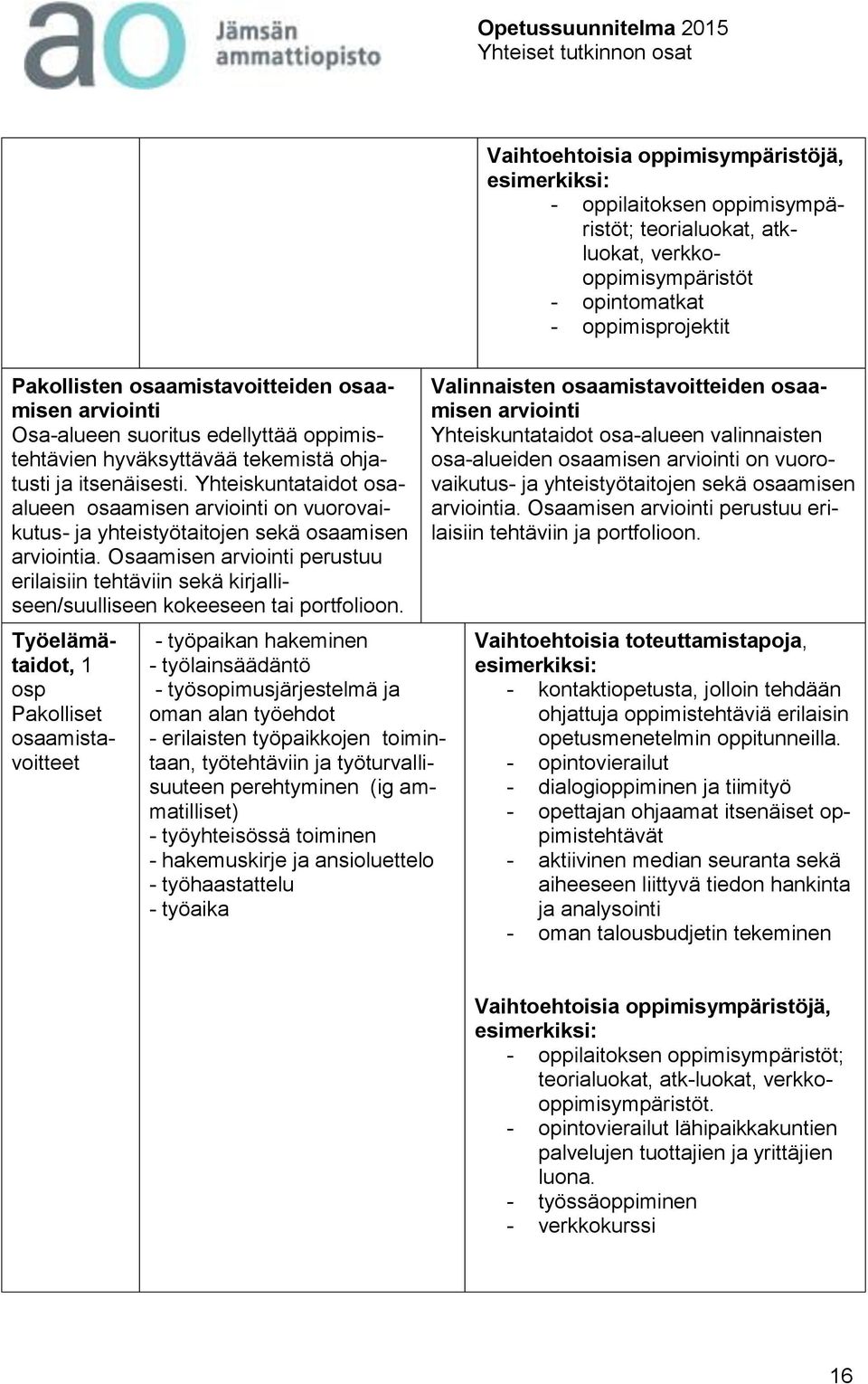 Osaamisen perustuu erilaisiin tehtäviin sekä kirjalliseen/suulliseen kokeeseen tai portfolioon.