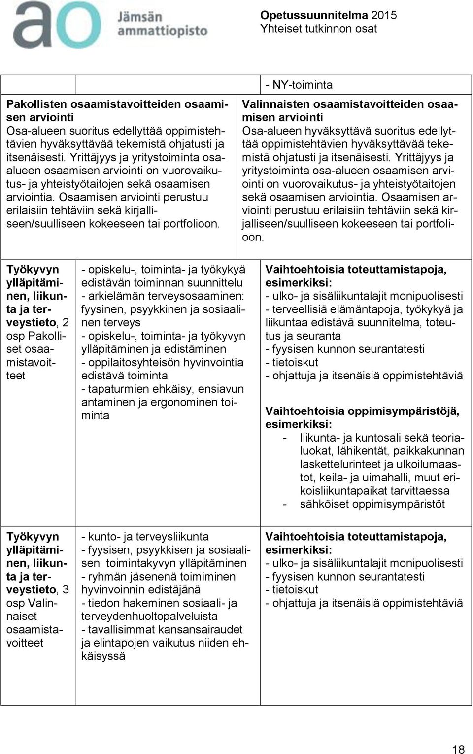 Osaamisen perustuu erilaisiin tehtäviin sekä kirjalliseen/suulliseen kokeeseen tai portfolioon.