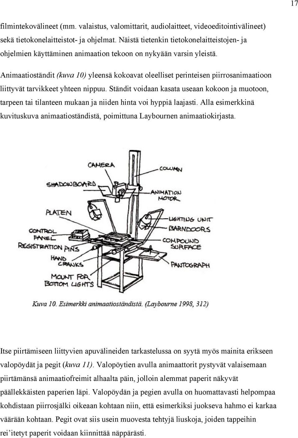 Animaatioständit (kuva 10) yleensä kokoavat oleelliset perinteisen piirrosanimaatioon liittyvät tarvikkeet yhteen nippuu.