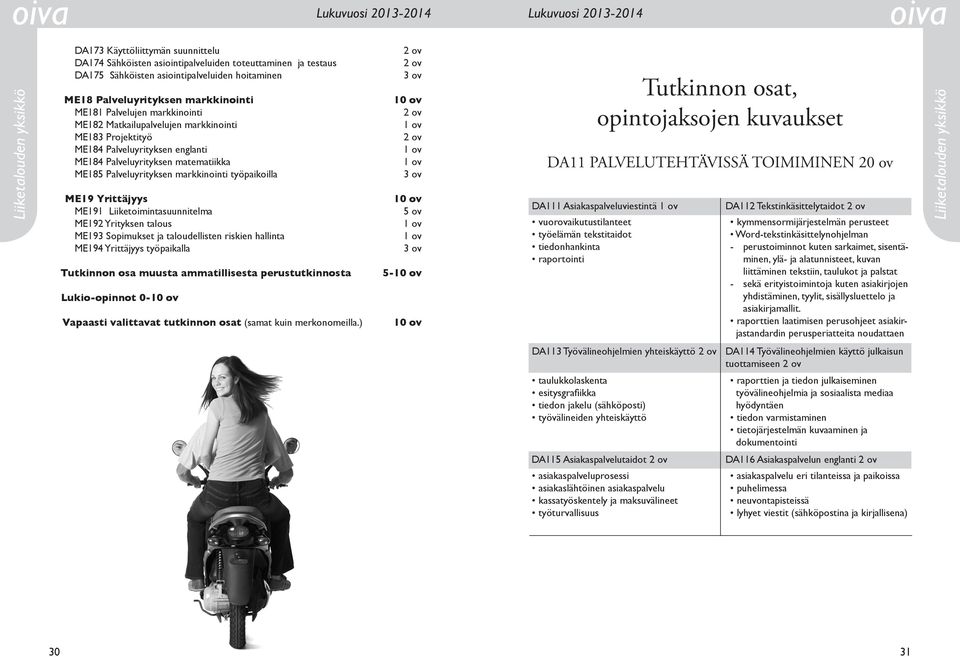 markkinointi työpaikoilla ME19 Yrittäjyys ME191 Liiketoimintasuunnitelma 5 ov ME192 Yrityksen talous ME193 Sopimukset ja taloudellisten riskien hallinta ME194 Yrittäjyys työpaikalla Tutkinnon osa