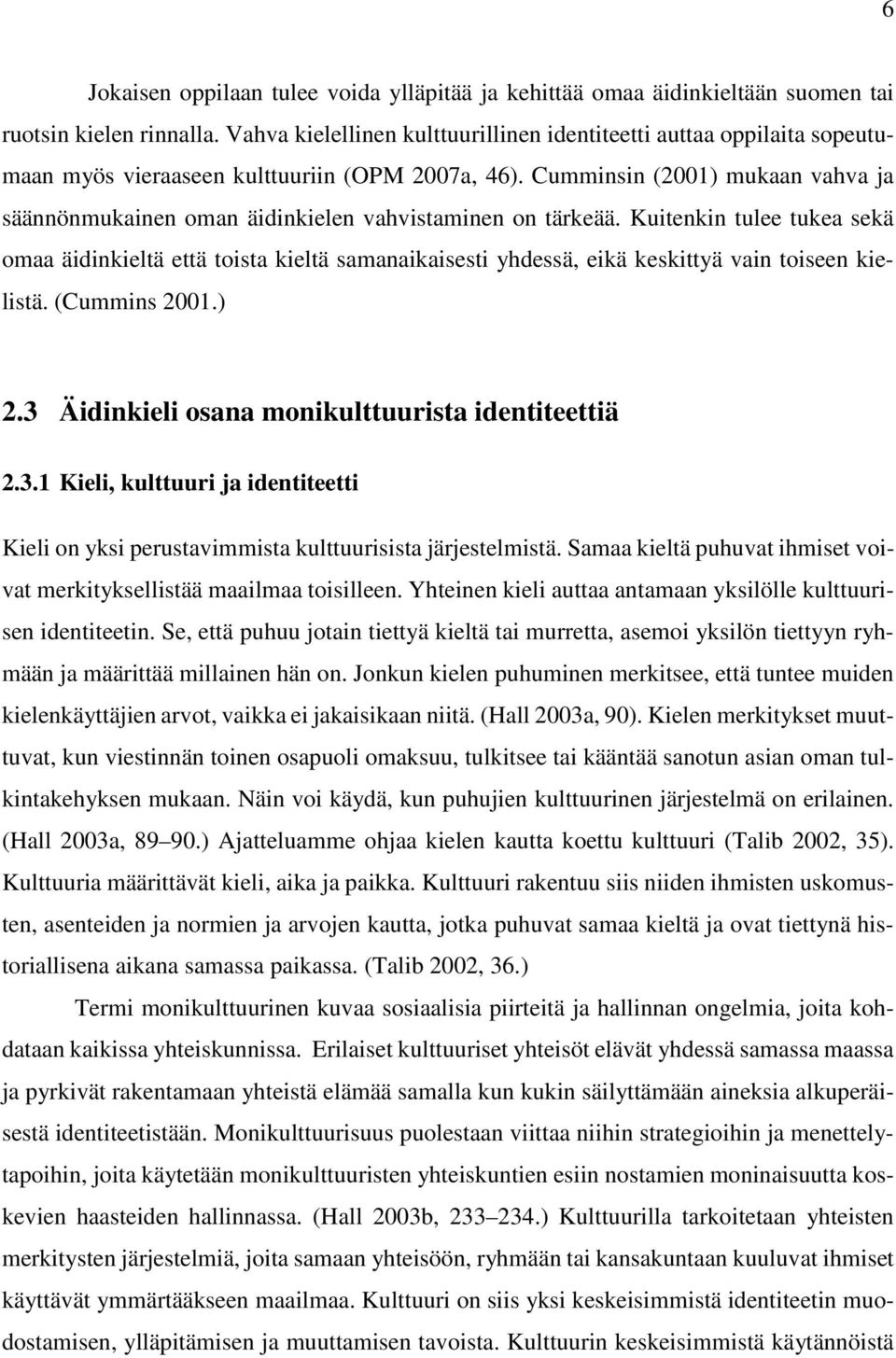 Cumminsin (2001) mukaan vahva ja säännönmukainen oman äidinkielen vahvistaminen on tärkeää.