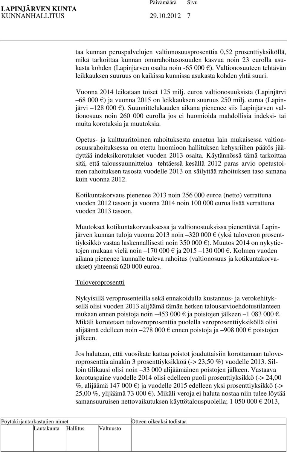 Valtionosuuteen tehtävän leikkauksen suuruus on kaikissa kunnissa asukasta kohden yhtä suuri. Vuonna 2014 leikataan toiset 125 milj.