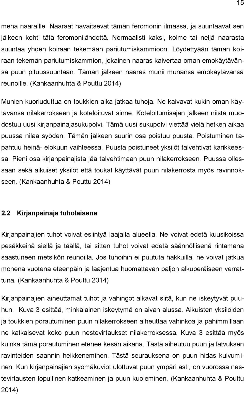 Löydettyään tämän koiraan tekemän pariutumiskammion, jokainen naaras kaivertaa oman emokäytävänsä puun pituussuuntaan. Tämän jälkeen naaras munii munansa emokäytävänsä reunoille.