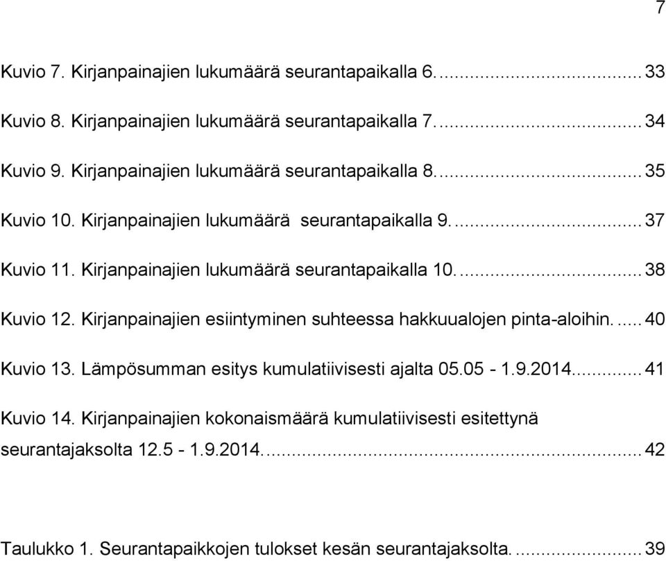 Kirjanpainajien lukumäärä seurantapaikalla 10.... 38 Kuvio 12. Kirjanpainajien esiintyminen suhteessa hakkuualojen pinta-aloihin.... 40 Kuvio 13.