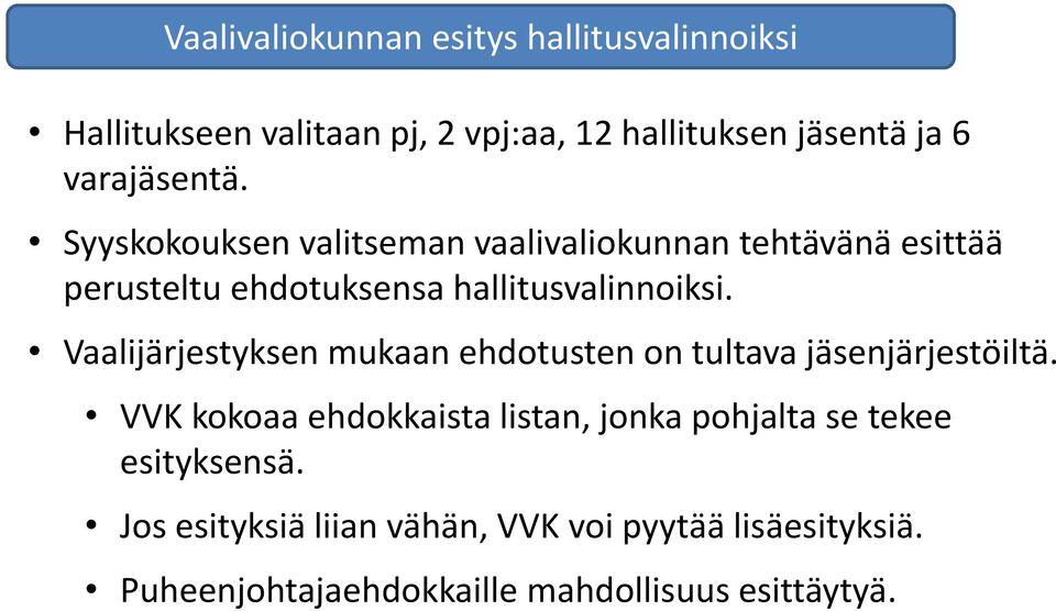 Vaalijärjestyksen mukaan ehdotusten on tultava jäsenjärjestöiltä.