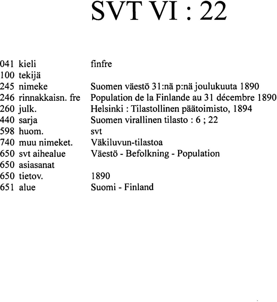 alue finfre Suomen väestö :nä p:nä joulukuuta 0 Population de la Finlande au décembre 0