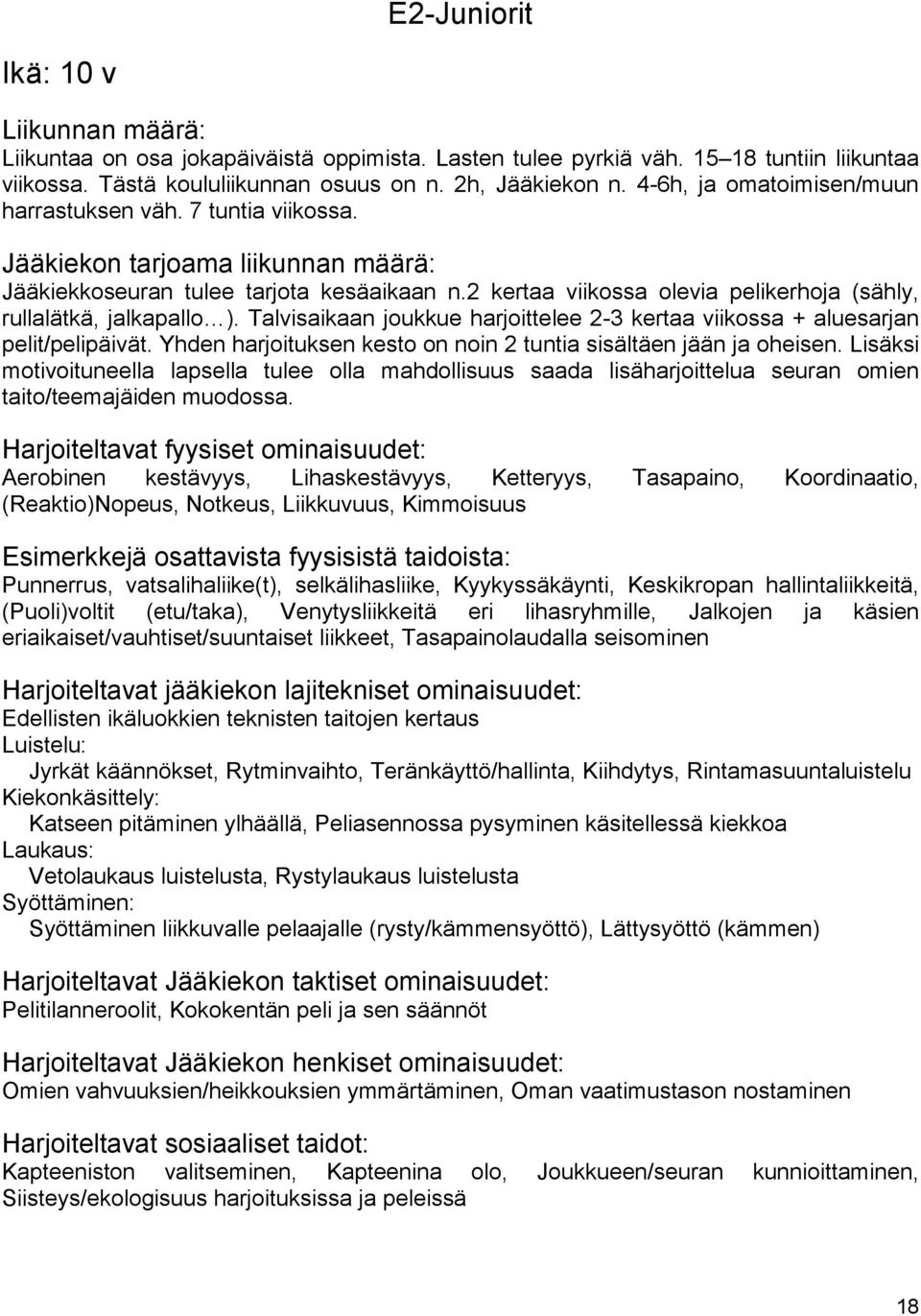 2 kertaa viikossa olevia pelikerhoja (sähly, rullalätkä, jalkapallod). Talvisaikaan joukkue harjoittelee 2-3 kertaa viikossa + aluesarjan pelit/pelipäivät.