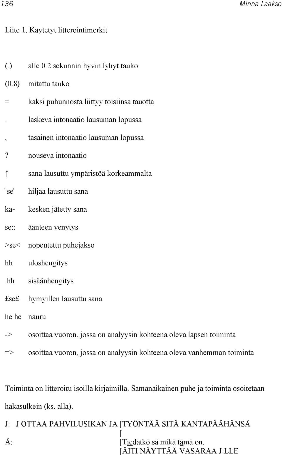 hh se sana lausuttu ympäristöä korkeammalta hiljaa lausuttu sana kesken jätetty sana äänteen venytys nopeutettu puhejakso uloshengitys sisäänhengitys hymyillen lausuttu sana he he nauru -> osoittaa