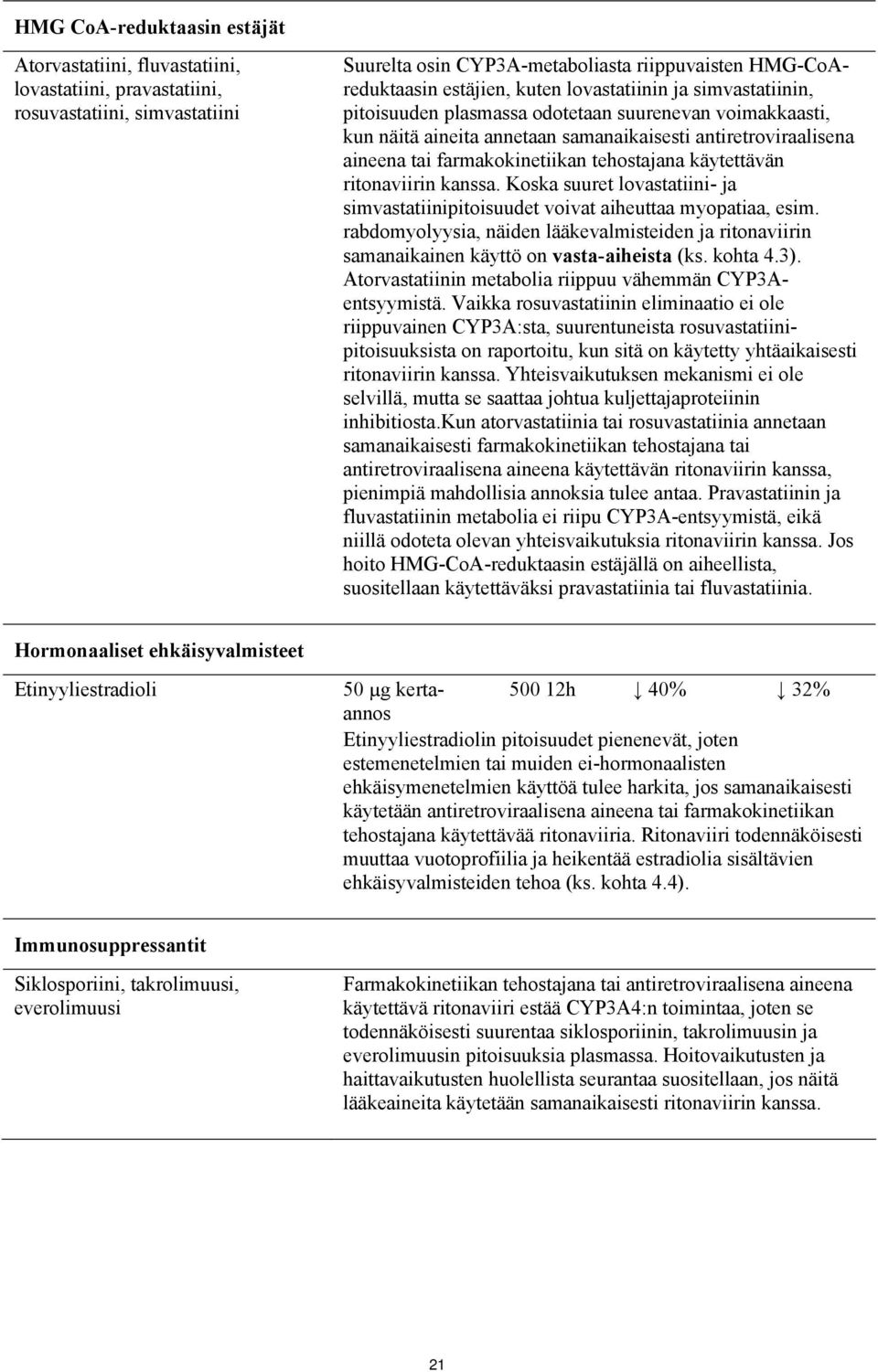 käytettävän ritonaviirin kanssa. Koska suuret lovastatiini- ja simvastatiinipitoisuudet voivat aiheuttaa myopatiaa, esim.