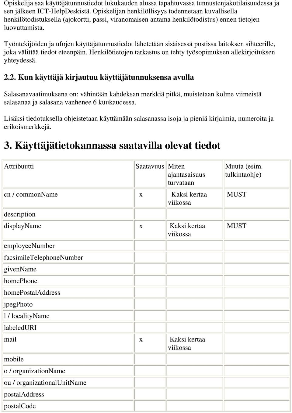 Työntekijöiden ja ufojen käyttäjätunnustiedot lähetetään sisäisessä postissa laitoksen sihteerille, joka välittää tiedot eteenpäin.