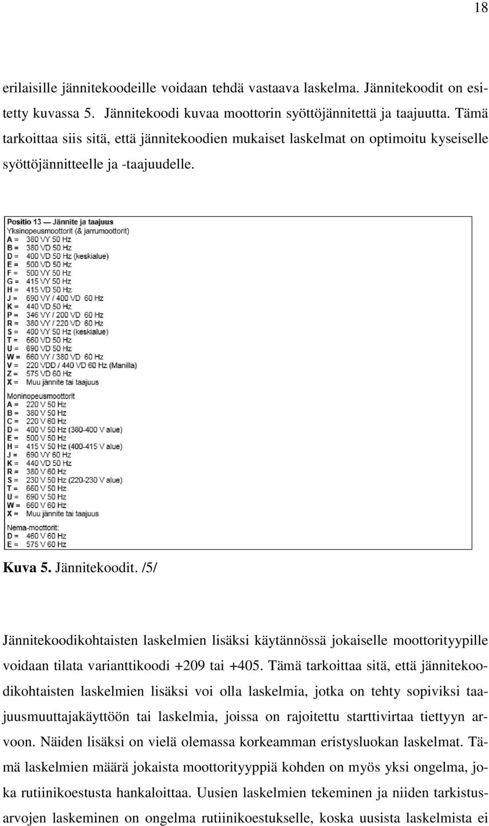 /5/ Jännitekoodikohtaisten laskelmien lisäksi käytännössä jokaiselle moottorityypille voidaan tilata varianttikoodi +209 tai +405.