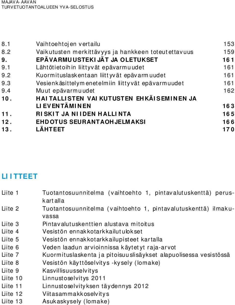 RISKIT JA NIIDEN HALLINTA 165 12. EHDOTUS SEURANTAOHJELMAKSI 166 13.