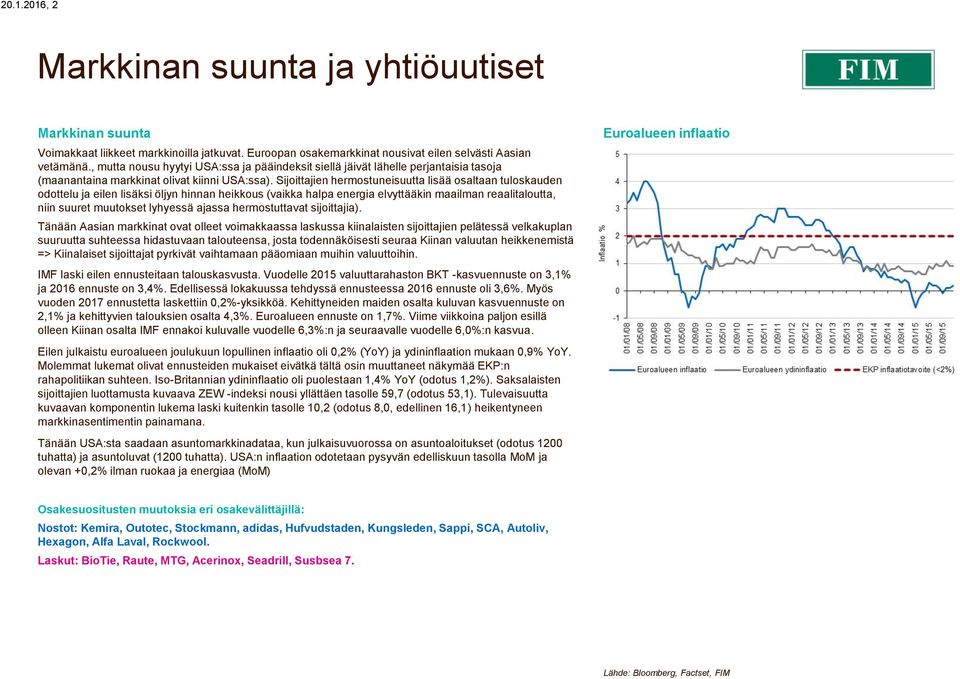 Sijoittajien hermostuneisuutta lisää osaltaan tuloskauden odottelu ja eilen lisäksi öljyn hinnan heikkous (vaikka halpa energia elvyttääkin maailman reaalitaloutta, niin suuret muutokset lyhyessä