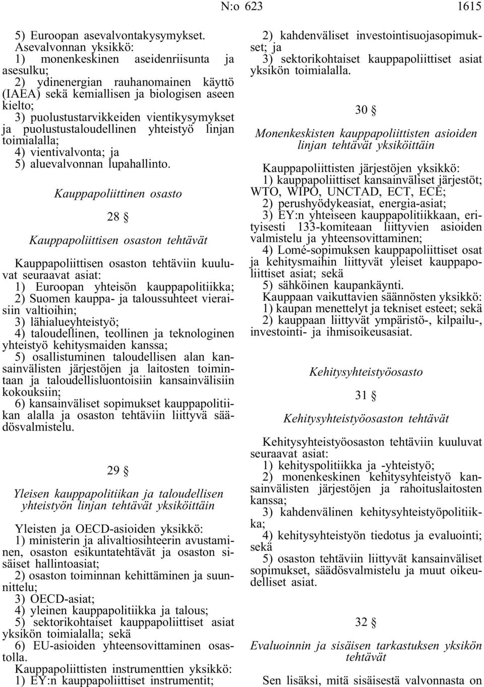 ja puolustustaloudellinen yhteistyö linjan toimialalla; 4) vientivalvonta; ja 5) aluevalvonnan lupahallinto.