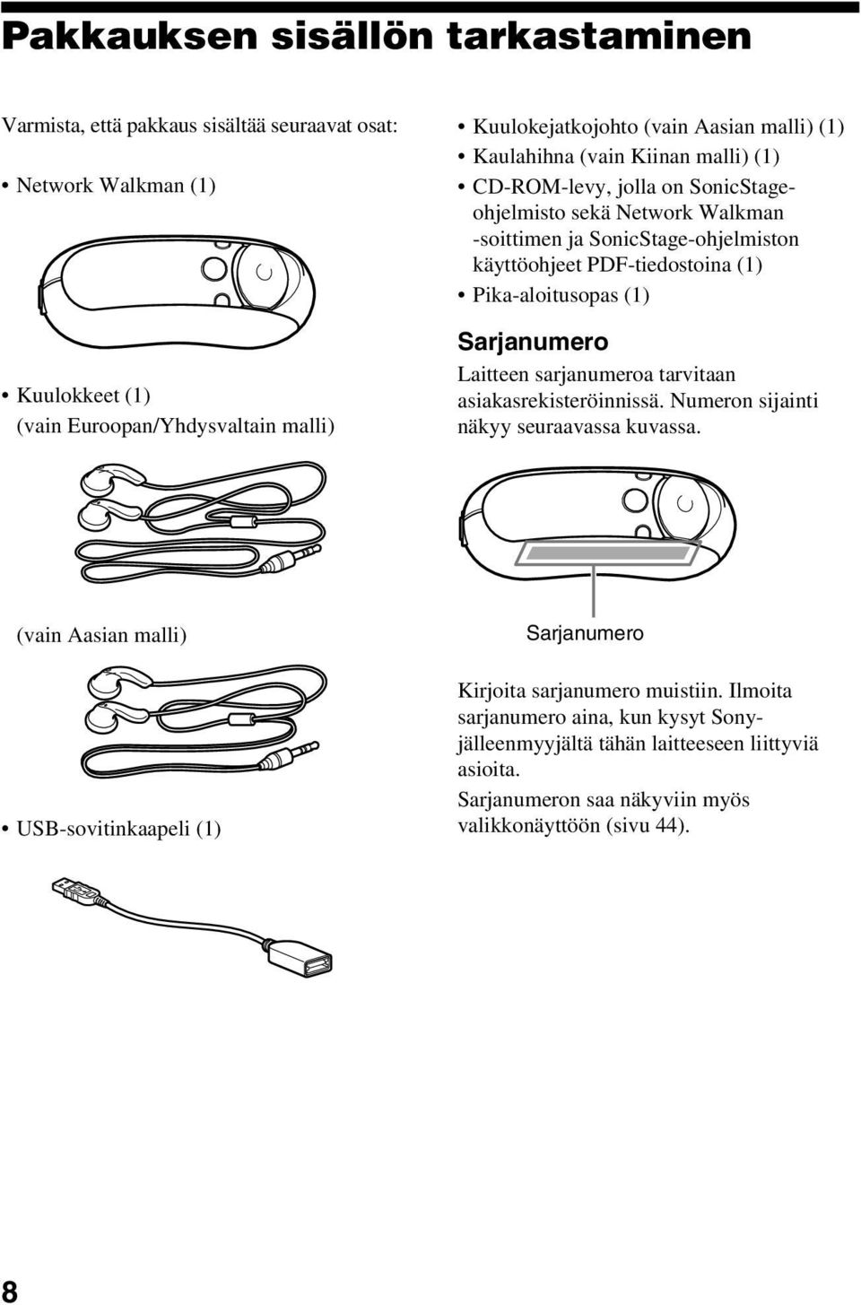 Pika-aloitusopas (1) Sarjanumero Laitteen sarjanumeroa tarvitaan asiakasrekisteröinnissä. Numeron sijainti näkyy seuraavassa kuvassa.