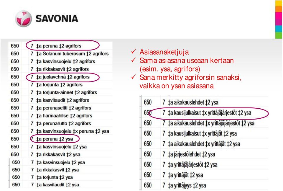 ysa, agrifors) ü Sana merkitty