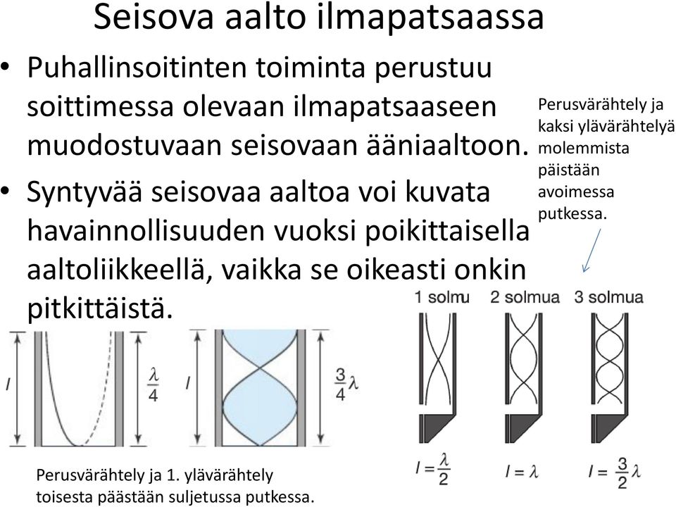 Syntyvää seisovaa aaltoa voi kuvata havainnollisuuden vuoksi poikittaisella aaltoliikkeellä, vaikka se