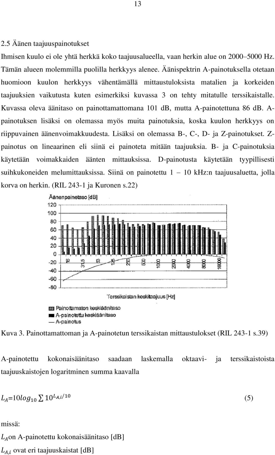 terssikaistalle. Kuvassa oleva äänitaso on painottamattomana 101 db, mutta A-painotettuna 86 db.