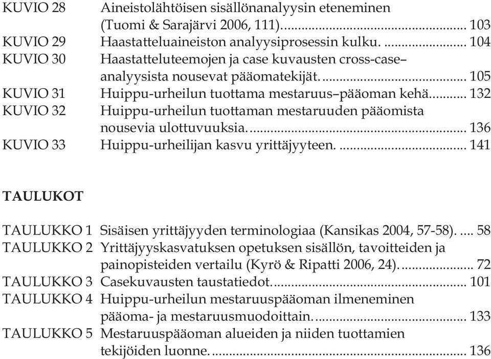 ... 132 KUVIO 32 Huippu-urheilun tuottaman mestaruuden pääomista nousevia ulottuvuuksia.... 136 KUVIO 33 Huippu-urheilijan kasvu yrittäjyyteen.