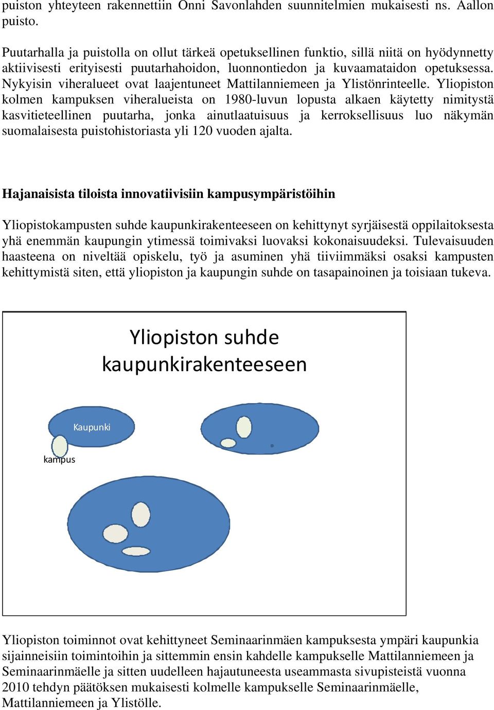 Nykyisin viheralueet ovat laajentuneet Mattilanniemeen ja Ylistönrinteelle.