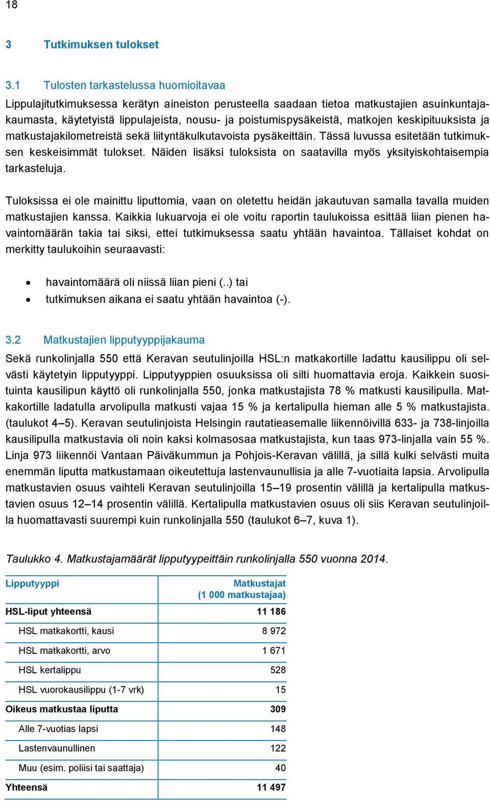 matkojen keskipituuksista ja matkustajakilometreistä sekä liityntäkulkutavoista pysäkeittäin. Tässä luvussa esitetään tutkimuksen keskeisimmät tulokset.