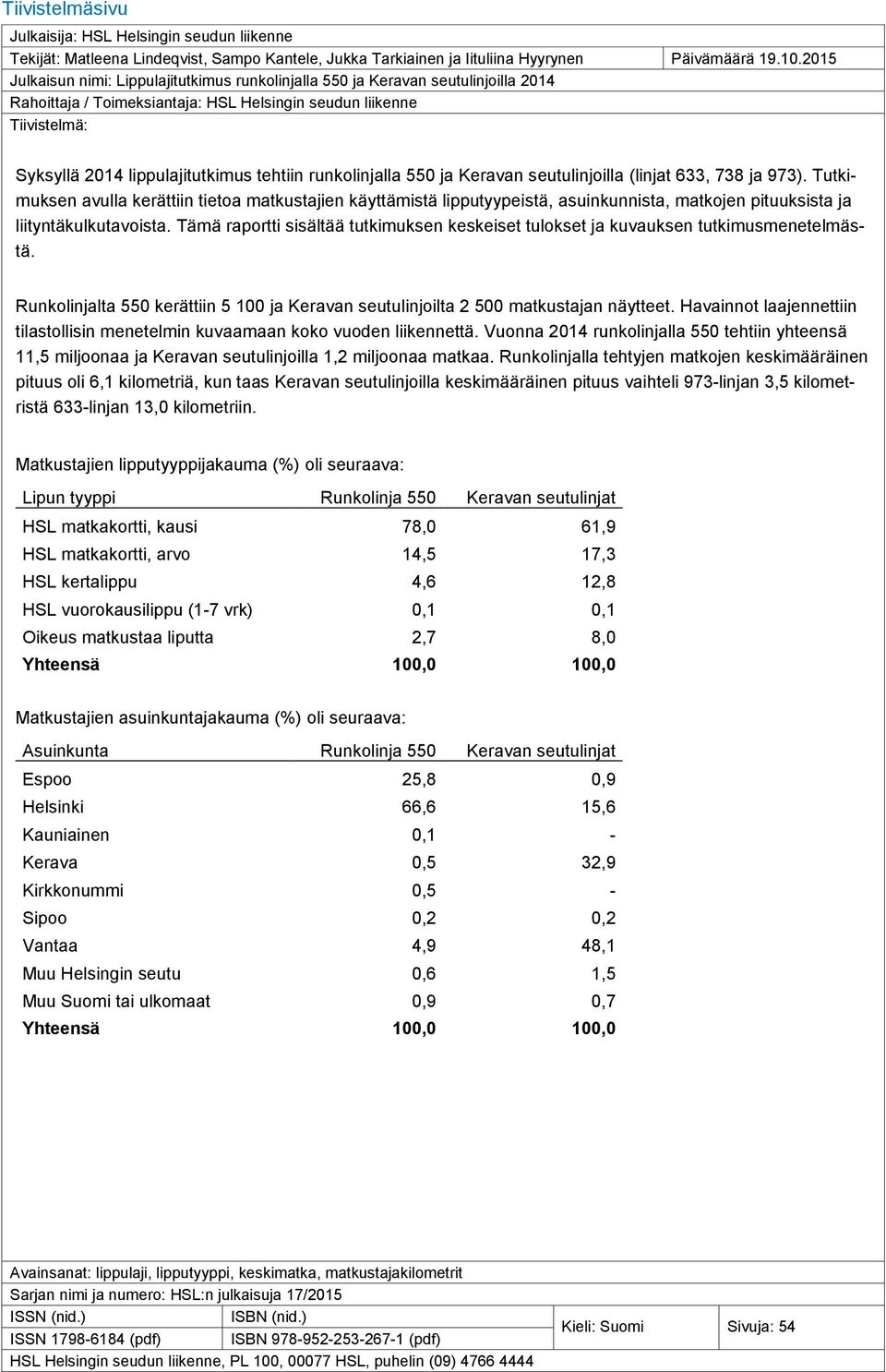 runkolinjalla 550 ja Keravan seutulinjoilla (linjat 633, 738 ja 973).