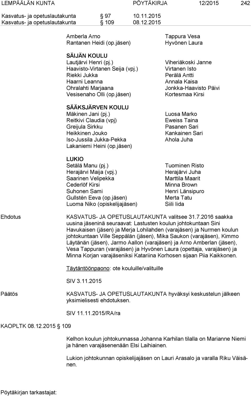 ) Reitkivi Claudia (vpj) Greijula Sirkku Heikkinen Jouko Iso-Jussila Jukka-Pekka Lakaniemi Heini (op.jäsen) LUKIO Setälä Manu (pj.) Herajärvi Maija (vpj.