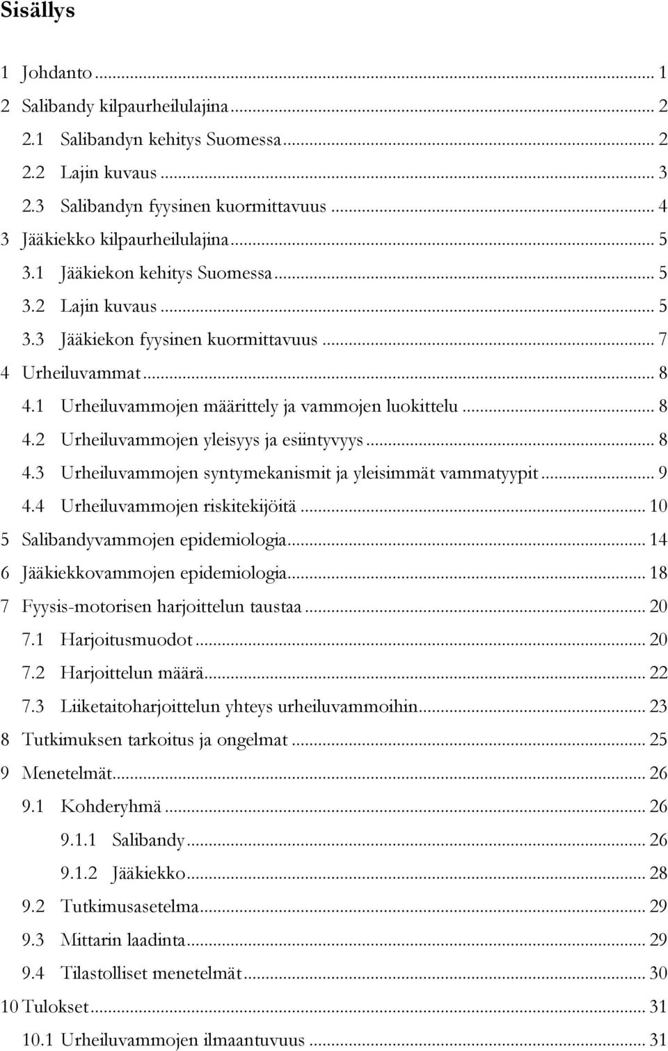 .. 8 4.3 Urheiluvammojen syntymekanismit ja yleisimmät vammatyypit... 9 4.4 Urheiluvammojen riskitekijöitä... 10 5 Salibandyvammojen epidemiologia... 14 6 Jääkiekkovammojen epidemiologia.