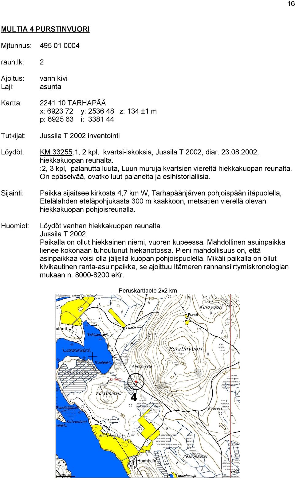 kvartsi-iskoksia, Jussila T 2002, diar. 23.08.2002, hiekkakuopan reunalta. :2, 3 kpl, palanutta luuta, Luun muruja kvartsien viereltä hiekkakuopan reunalta.