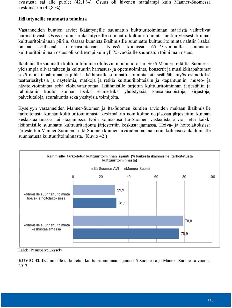 Osassa kunnista ikääntyneille suunnattu kulttuuritoiminta luettiin yleisesti kunnan kulttuuritoiminnan piiriin.