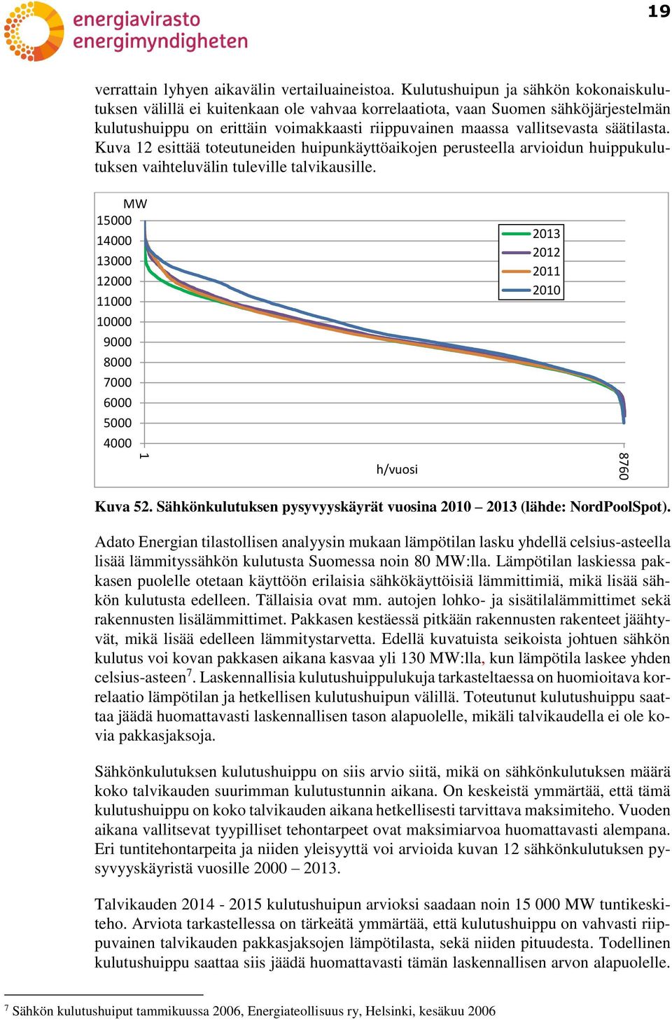 säätilasta. Kuva 12 esittää toteutuneiden huipunkäyttöaikojen perusteella arvioidun huippukulutuksen vaihteluvälin tuleville talvikausille.