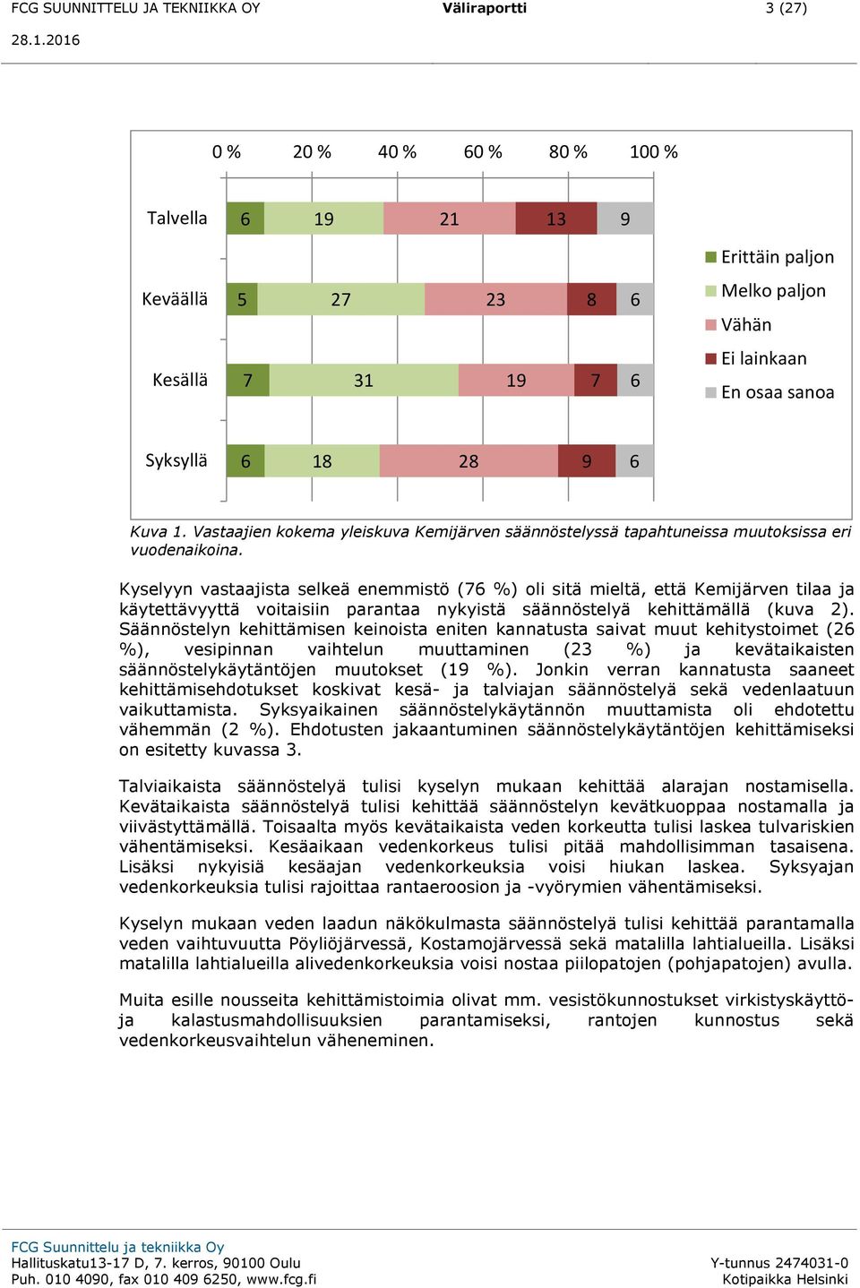 Vastaajien kokema yleiskuva Kemijärven säännöstelyssä tapahtuneissa muutoksissa eri vuodenaikoina.