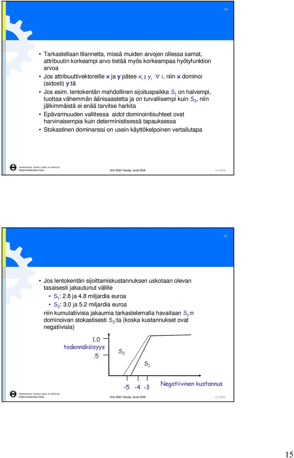 lentokentän mahdollinen sijoituspaikka S 1 on halvempi, tuottaa vähemmän äänisaastetta ja on turvallisempi kuin S 2, niin jälkimmäistä ei enää tarvitse harkita Epävarmuuden vallitessa aidot