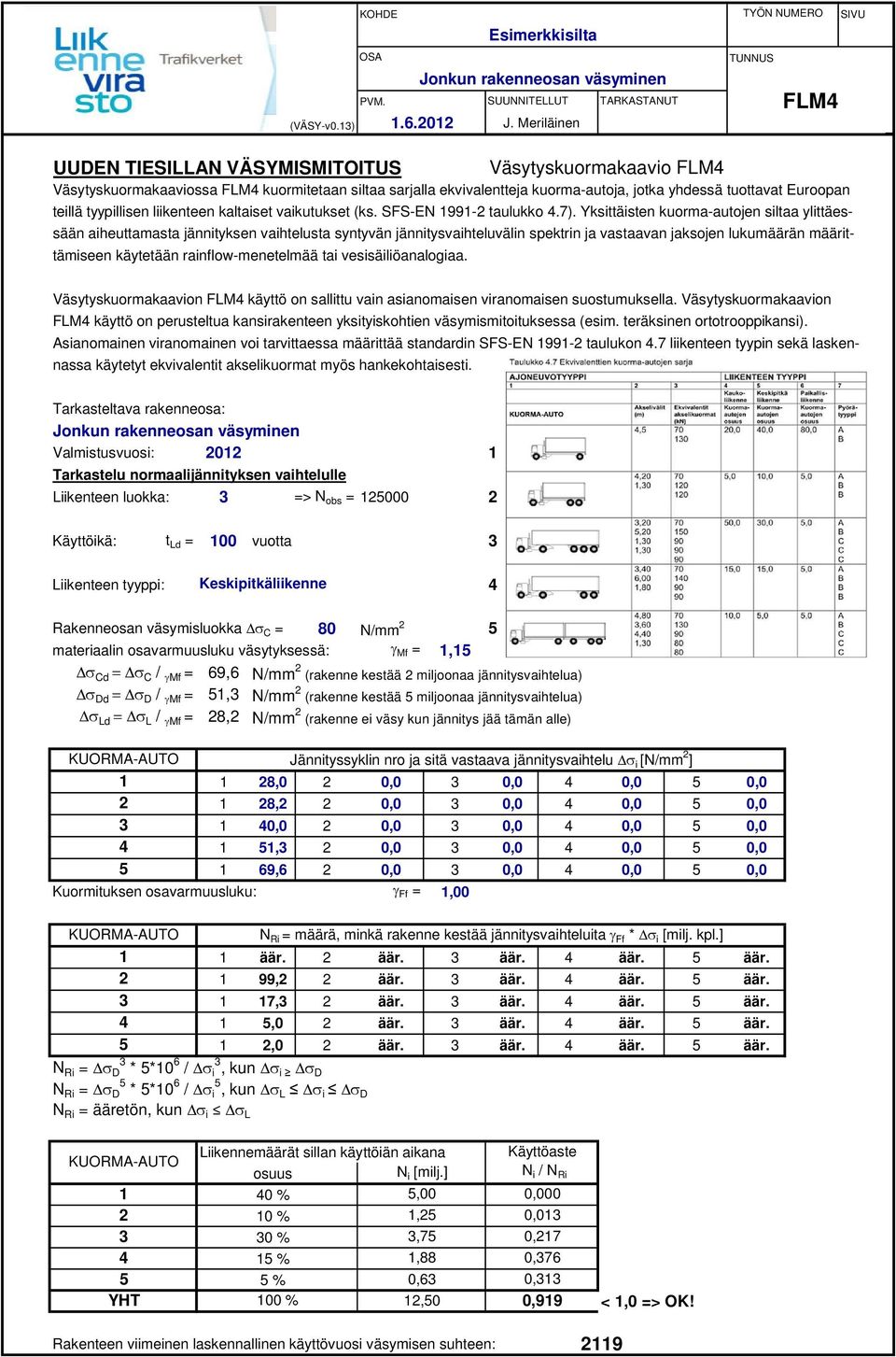 tuottavat Euroopan teillä tyypillisen liikenteen kaltaiset vaikutukset (ks. SFS-EN 1991-2 taulukko 4.7).