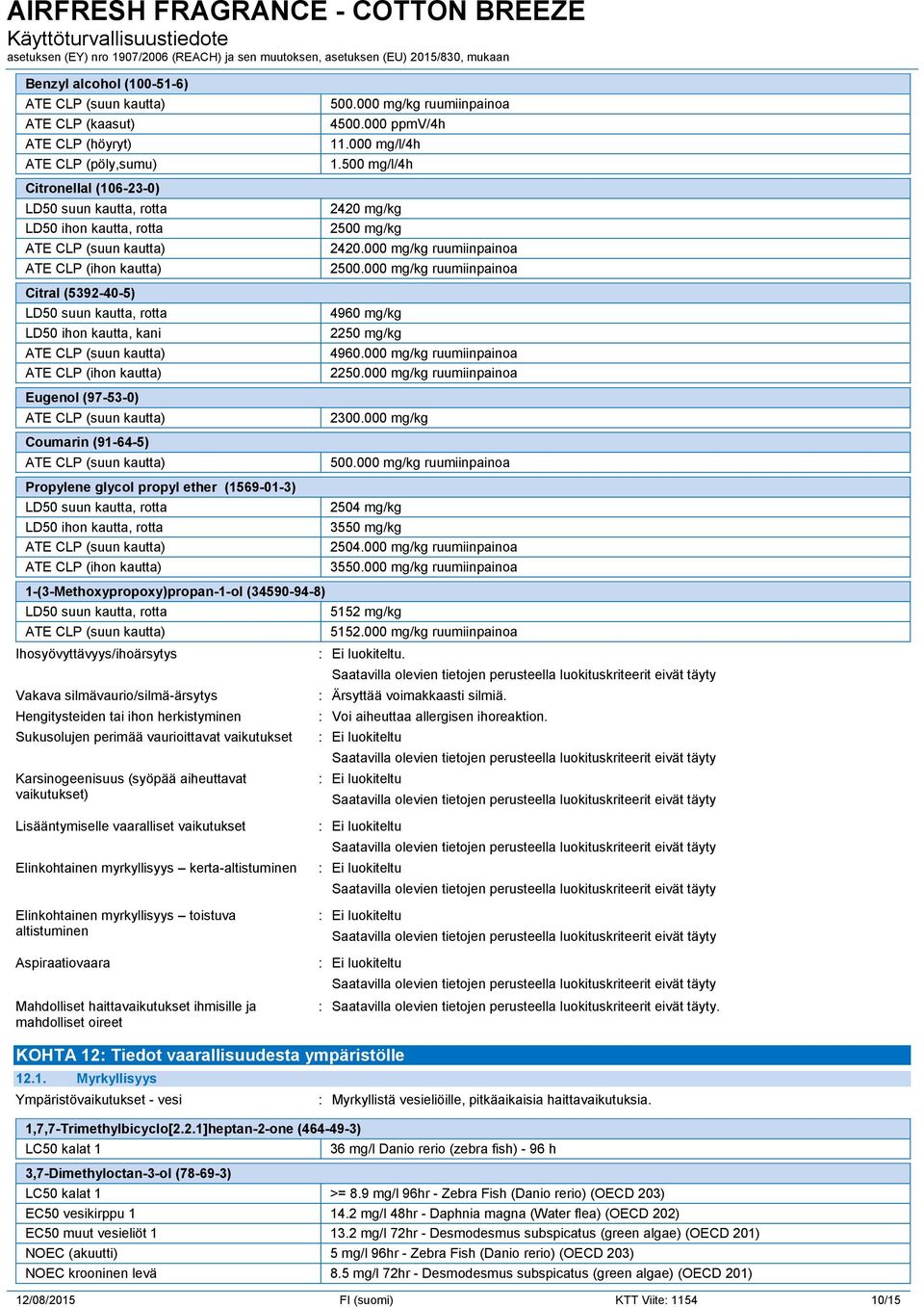 500 mg/l/4h 2420 mg/kg 2500 mg/kg 2420.000 mg/kg ruumiinpainoa 2 4960 mg/kg 2250 mg/kg 4960.000 mg/kg ruumiinpainoa 2250.000 mg/kg ruumiinpainoa 2300.000 mg/kg 2504 mg/kg 3550 mg/kg 2504.