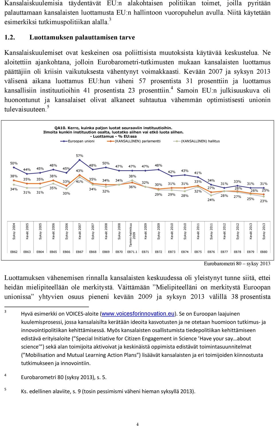 Ne aloitettiin ajankohtana, jolloin Eurobarometri-tutkimusten mukaan kansalaisten luottamus päättäjiin oli kriisin vaikutuksesta vähentynyt voimakkaasti.