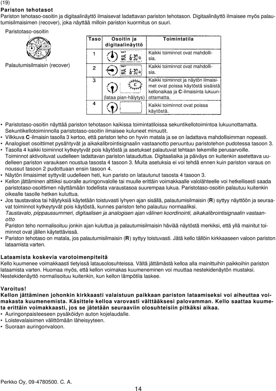 Paristotaso-osoitin Palautumisilmaisin (recover) Taso Osoitin ja Toimintatila digitaalinäyttö (lataa pian-hälytys) Kaikki toiminnot ovat mahdollisia.