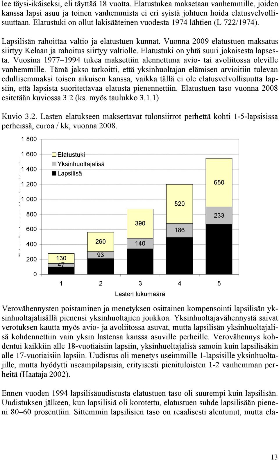 Elatustuki on yhtä suuri jokaisesta lapsesta. Vuosina 1977 1994 tukea maksettiin alennettuna avio- tai avoliitossa oleville vanhemmille.