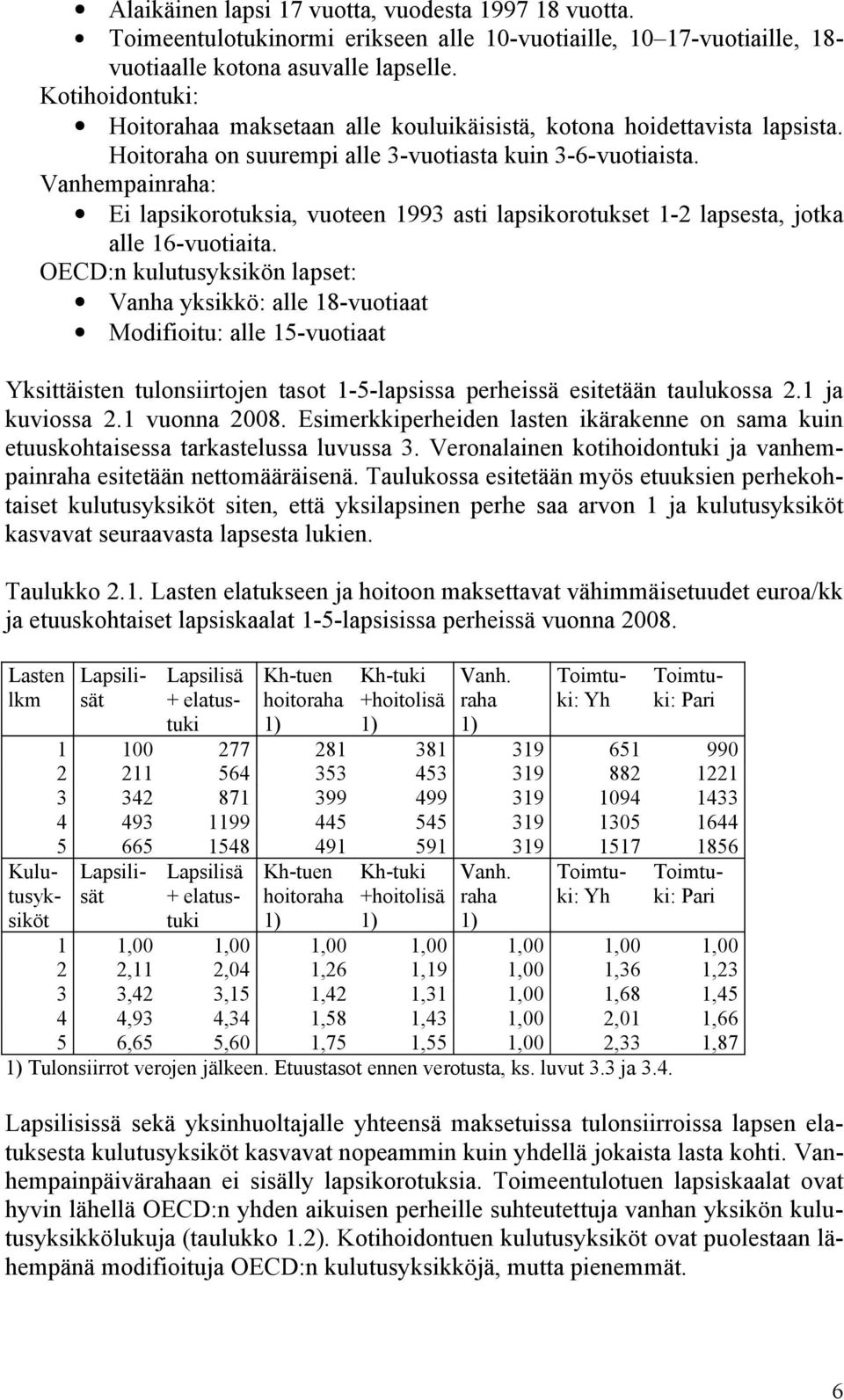 Vanhempainraha: Ei lapsikorotuksia, vuoteen 1993 asti lapsikorotukset 1-2 lapsesta, jotka alle 16-vuotiaita.