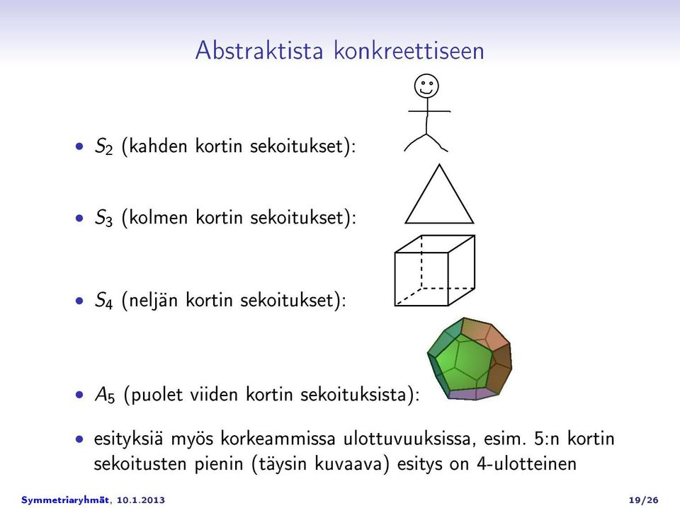 sekoituksista): esityksiä myös korkeammissa ulottuvuuksissa, esim.